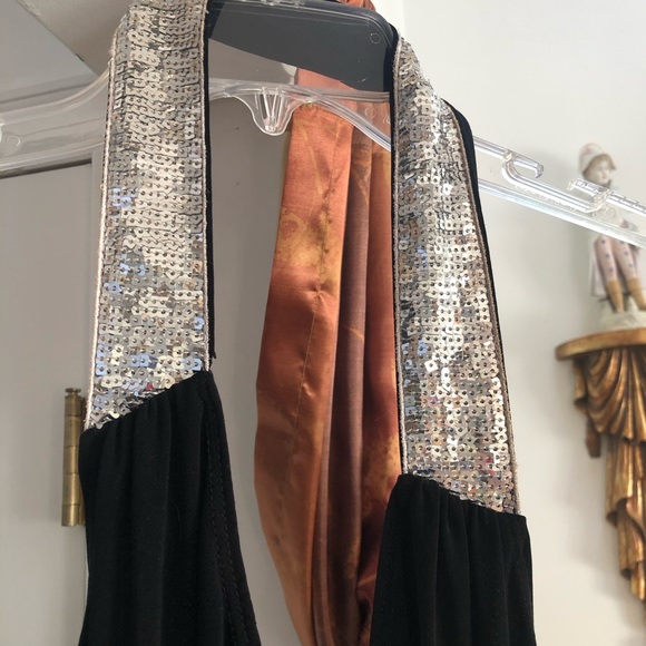 Black Cocktail Dress with Silver Halter Sequins - Picture 3 of 6